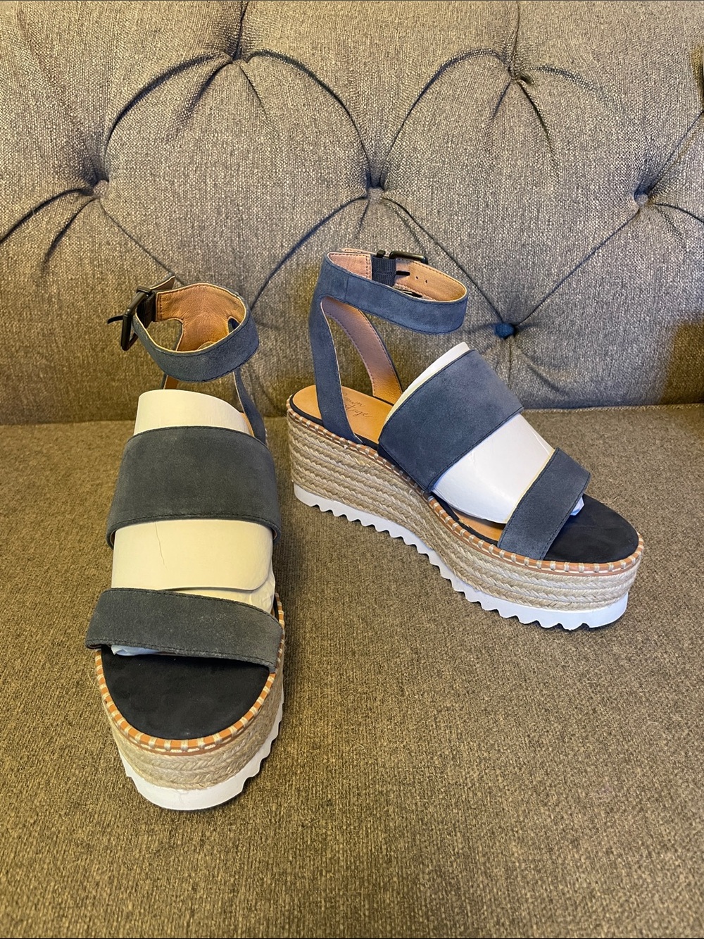 Crown Vintage Daylen Laguna Blue Cow Suede Platform Espadrille Sandals